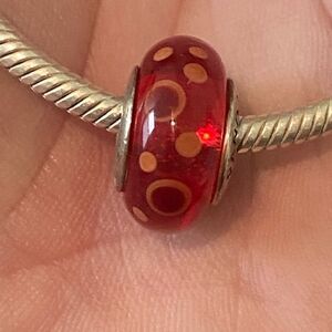 Authentic Pandora Red Bubbles Murano Glass Art Charm